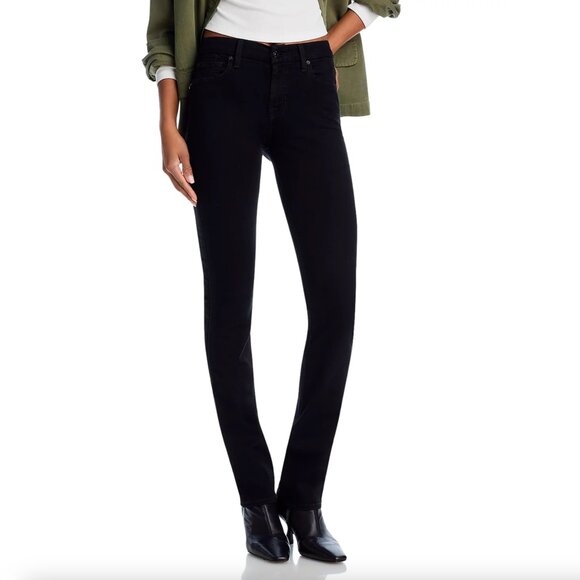 7 For All Mankind Kimmie Mid Rise Straight Jeans in Rinse Black sz 28 - Picture 1 of 14